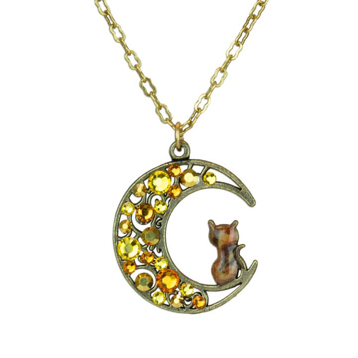 Tabby Cat and Harvest Moon Crystal Necklace Tabby Cat and Harvest Moon Crystal Necklace