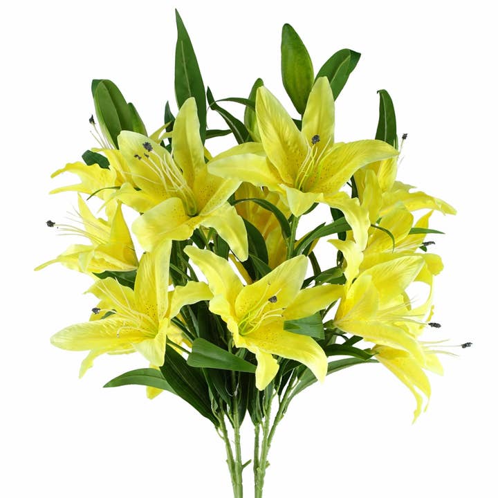 Pack 6x Artificial Flowers Large Yellow Lily Stem 100cm for wholesale by Leaf Design UK LTD