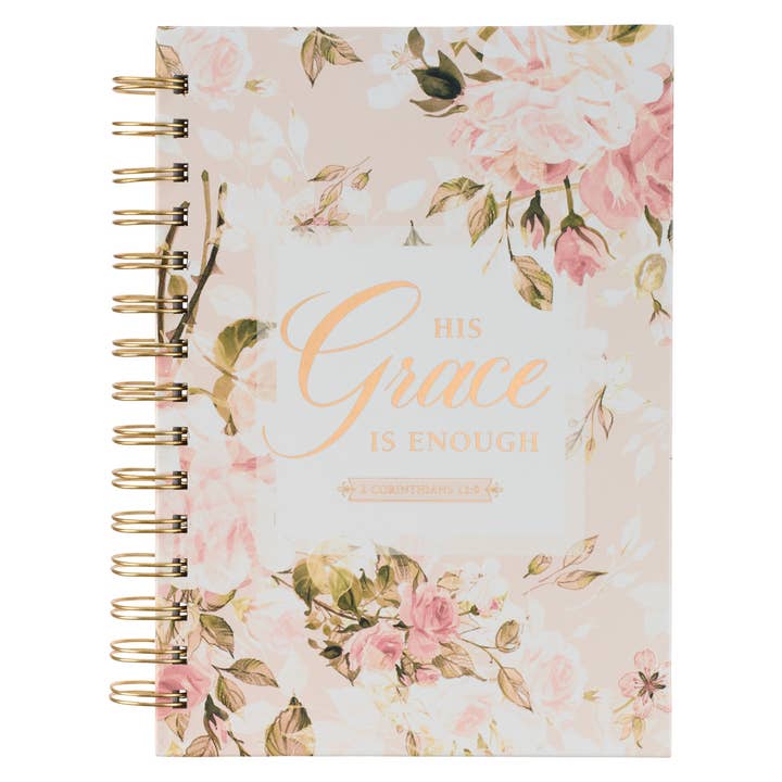 Christian Art Gifts - Wholesale Journal/Diary - Journal Wirebound Pink Floral His Grace 2 Cor. 12:9
