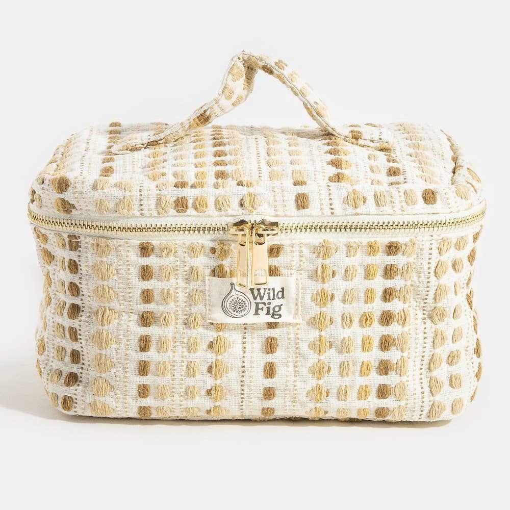 WH Textured Cream Makeup Case Cosmetic Bag for wholesale on Faire1