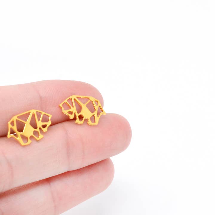 Geometrisk Origami Bjørn Stud Øreringe Guld for engroshandel hos Shany Design Studio