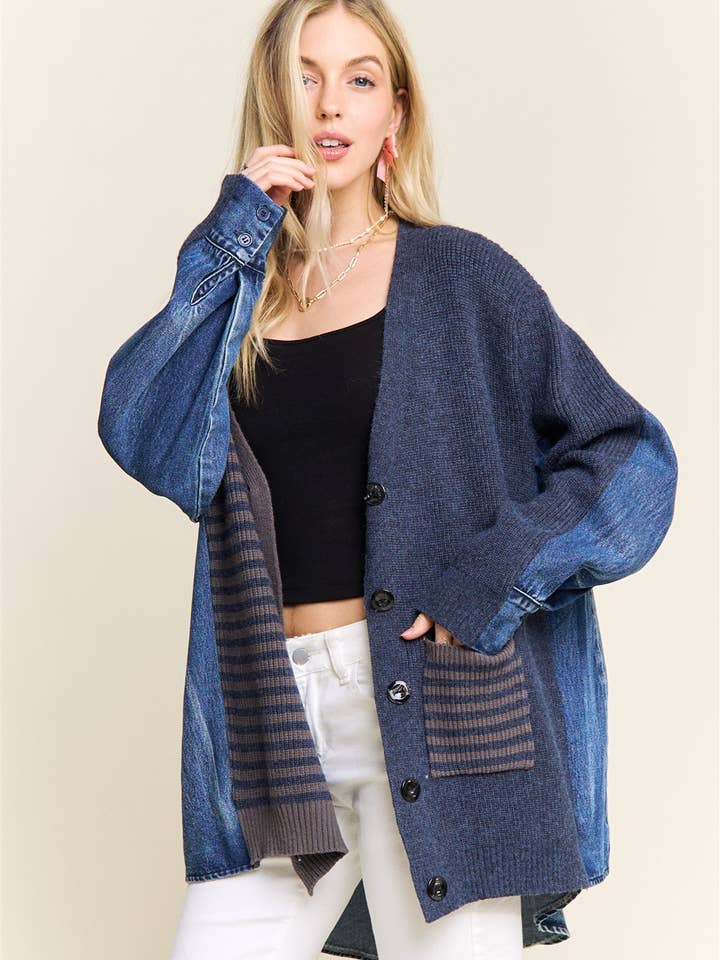 CESW4017-MIXED MEDIA OVERSIZED CARDIGAN for wholesale by ADORA LA