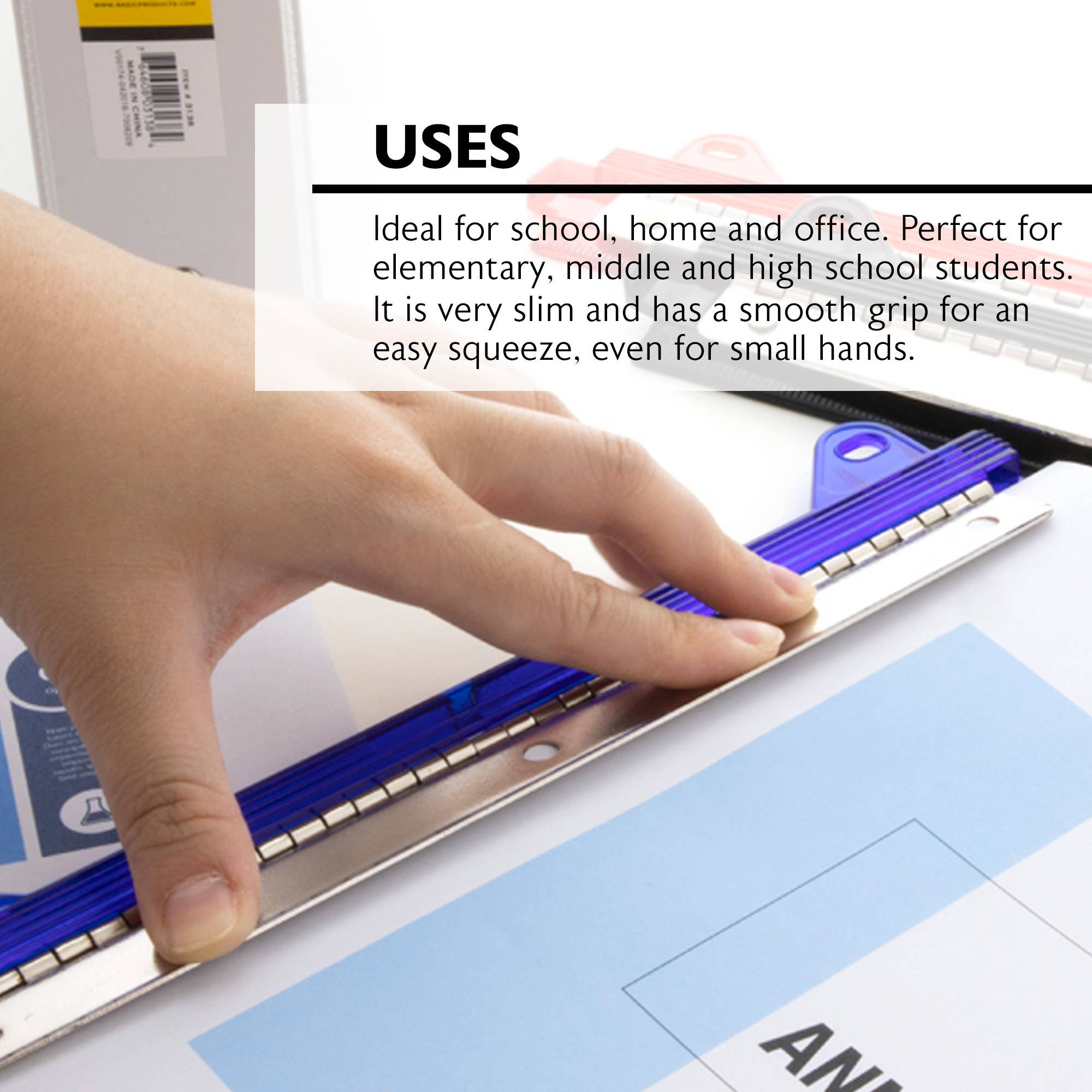 BAZIC Products - Vente Perforatrices - Perforatrice à papier portable 3 trous2