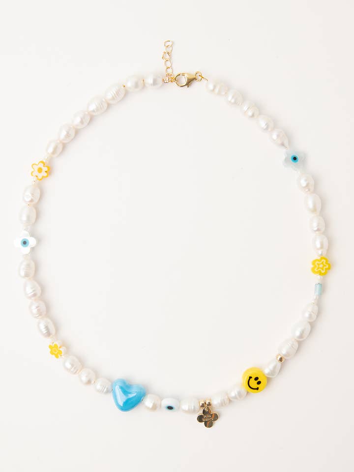 "BLUE HEART" TRENDY PARELKETTING Handgemaakt voor wholesale door MARATUSSO