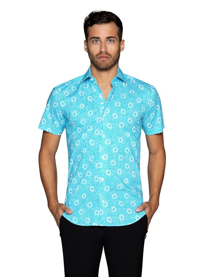 ABSTRAKTES TÜRKISFARBENES HEMD MIT BLUMENMUSTER für den Großhandel von Bertigo