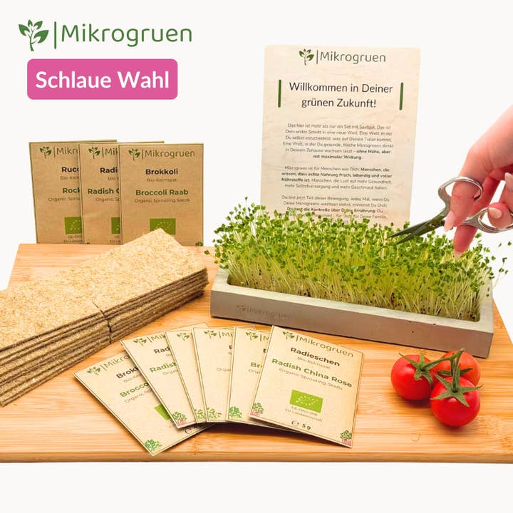 Oasis of Life - Wholesale Plant seeds - Microgreens Starter Set – Complete Set with Organic Sprouting Seeds & Hemp Mats – For Broccoli, Radish & Arugula – Sustainable Indoor Grow Kit – Fresh Microgreens All Year Round