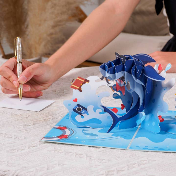 Paper Love - Venta al por mayor Tarjetas del Día del Padre - Tarjeta Pop Up 3D de Papá Tiburón