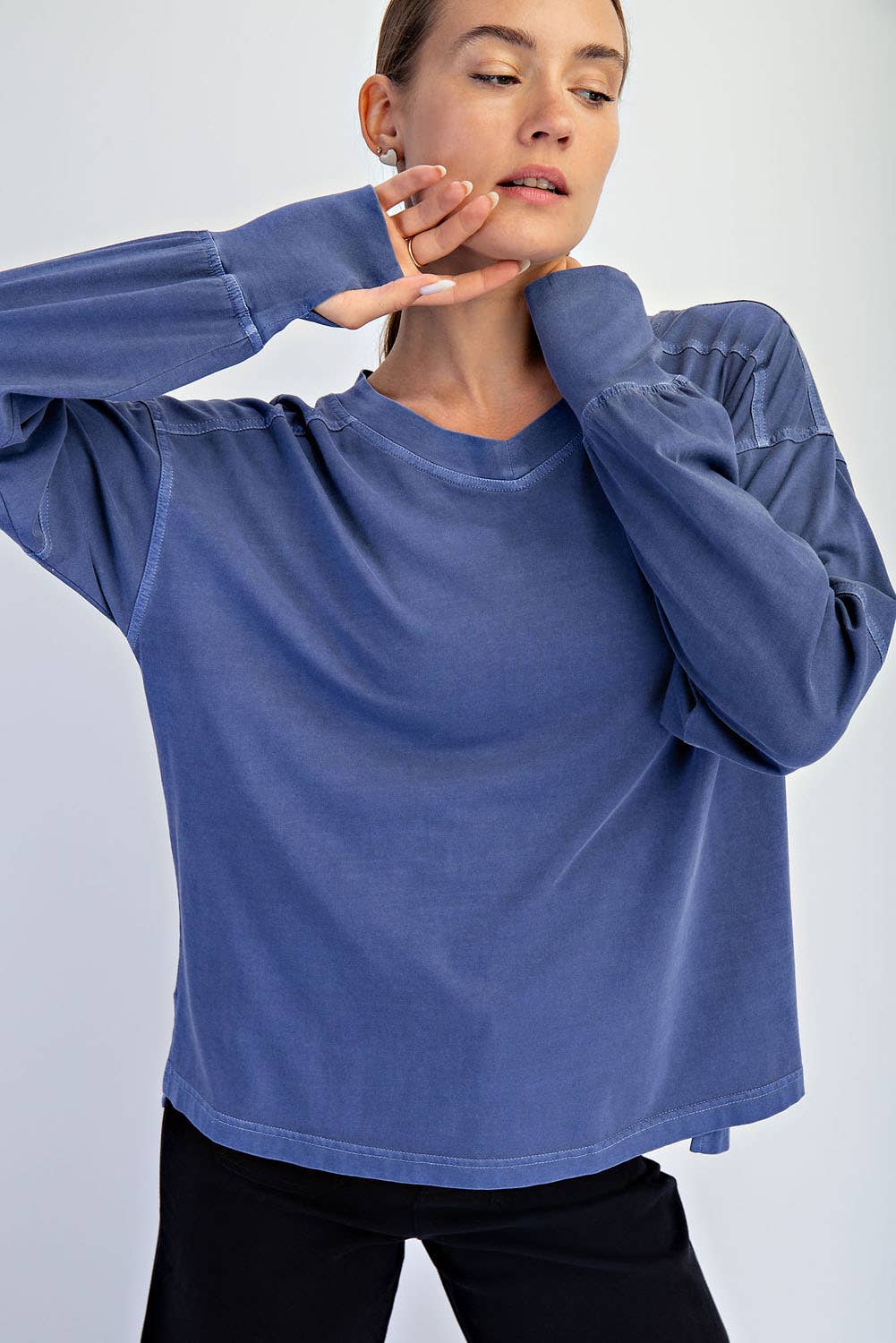 Rae Mode - Wholesale Lounge Top - Women's - PIGMENT WASHED COTTON V-NECK TOP24