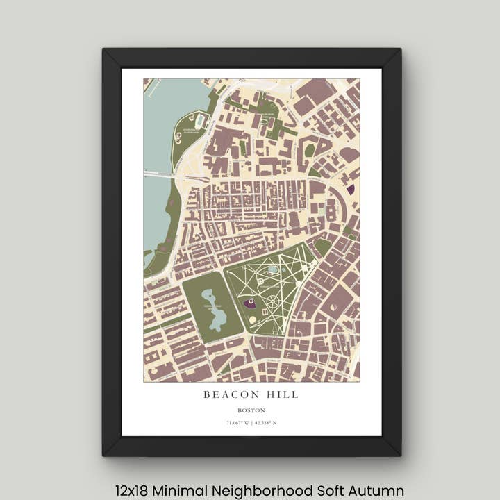 Beacon Hill Boston Mass Minimal Maps Multiple Styles for wholesale by Scott Lussier Maps