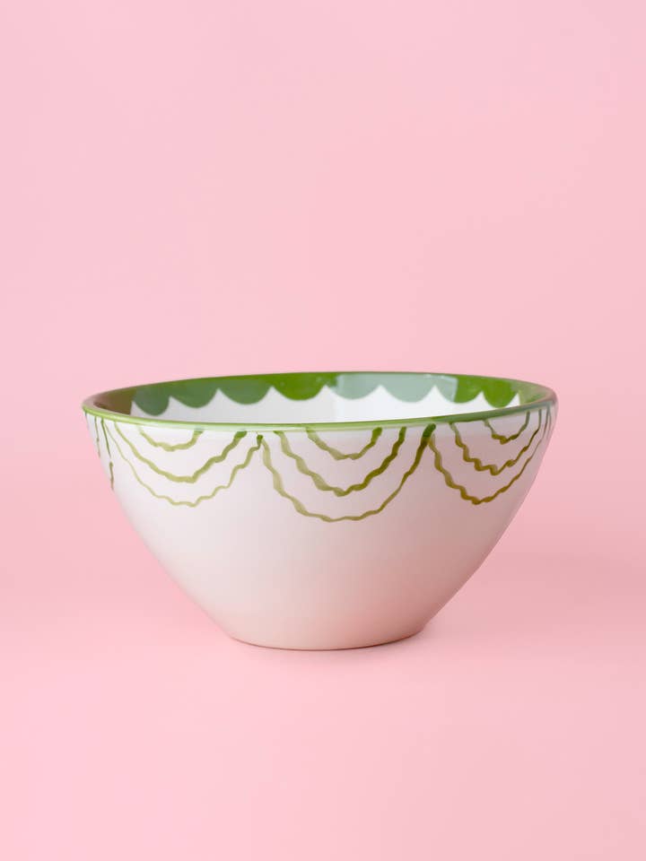 Artisanal Ceramic Serving Bowl – Green & White / ROOTS for wholesale by Alfar Tierra Cocida