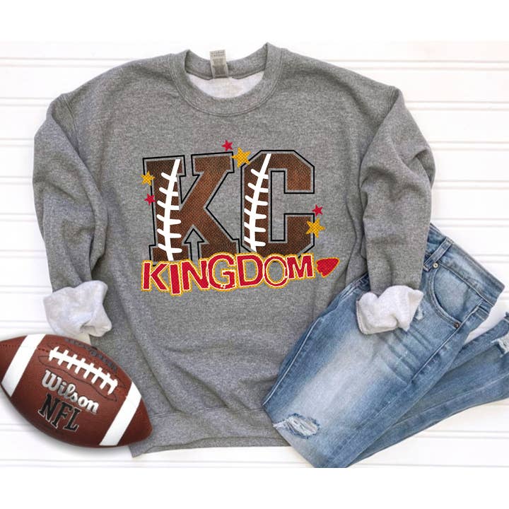 KC Kingdom Football Letters Grey Sweatshirt for wholesale by The Red Rival Wholesale