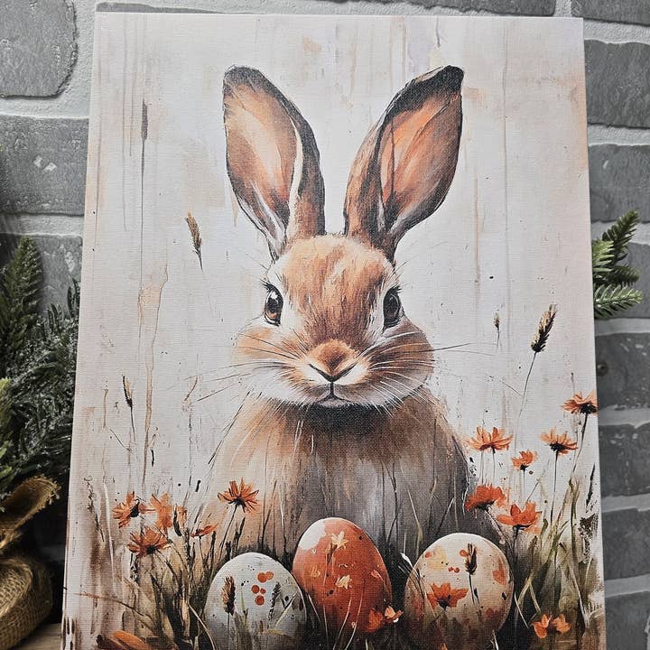 Bunny & Easter Eggs Canvas Wall Art for wholesale by Shut The Front Door KC