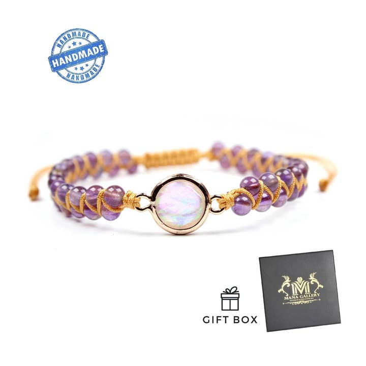 Bracelet en améthyste et opale pour femme, Bracelet en améthyste pour la vente par Mana Gallery