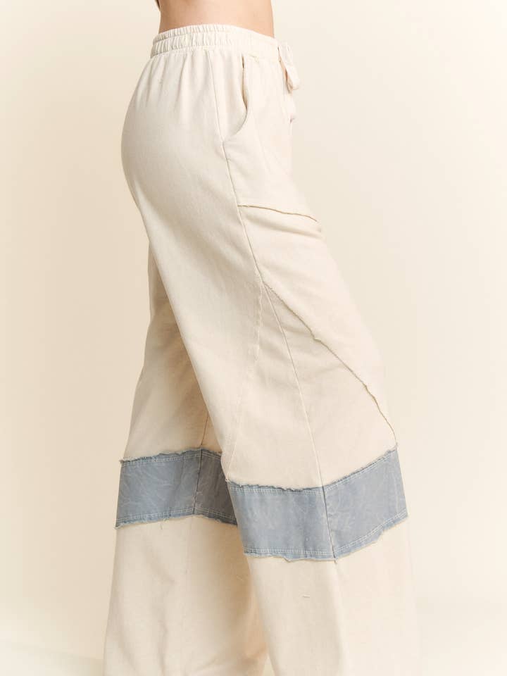 J.Her - Wholesale Pants - Women's - Mineral Washed Denim patched Wide Leg Pants HP6226