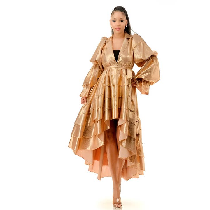 METALLIC CASCADE STATEMENT DRESS for wholesale by Black Pearl Clothing