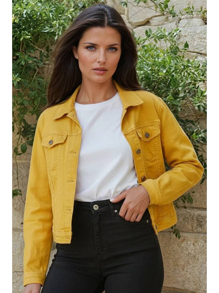 Short yellow denim jacket for wholesale on Faire1