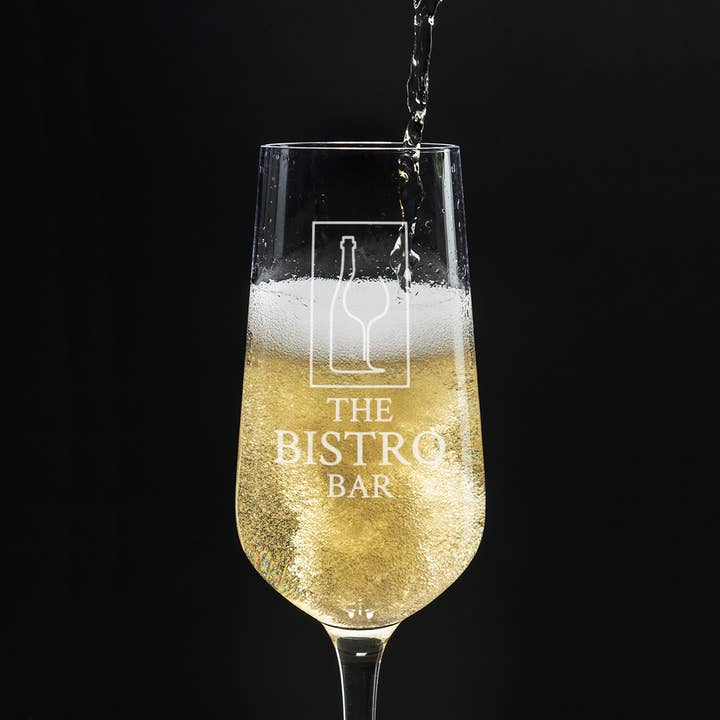 Business Logo Branded Champagne Prosecco Flute Glass for wholesale by Love Lumi Ltd
