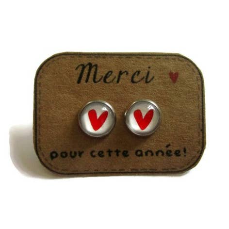 Red Heart Earrings "Thank you for this year!!" for wholesale by Dans l'Air du Temps Bijoux