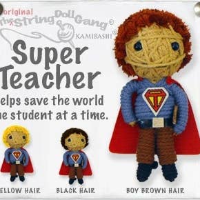 Super Teacher (Boy, Tan String) String Doll Keychain for wholesale by Kamibashi