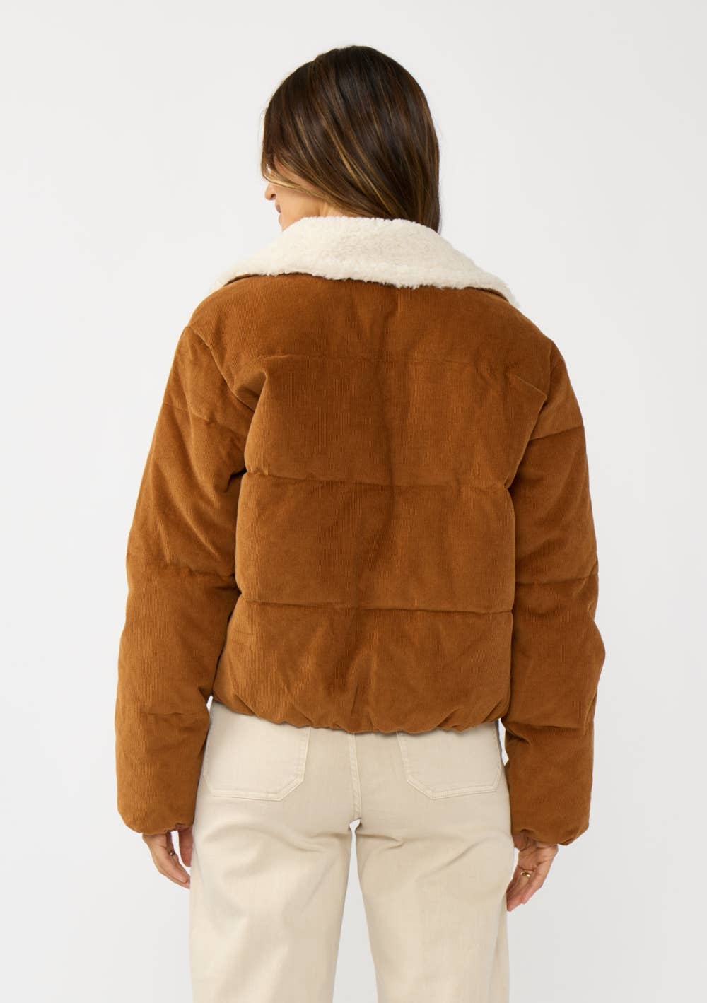 CAMEL Corduroy Puffer Jacket with Sherpa Collar for wholesale on Faire2