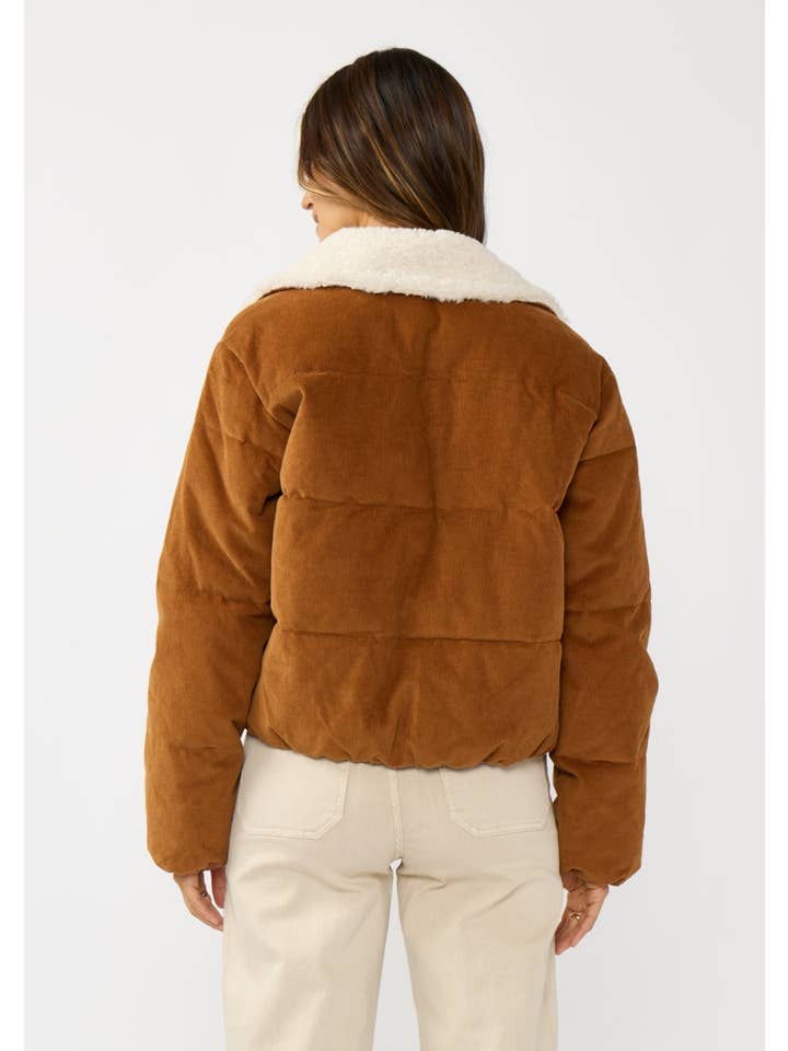 CAMEL Corduroy Puffer Jacket with Sherpa Collar for wholesale on Faire2