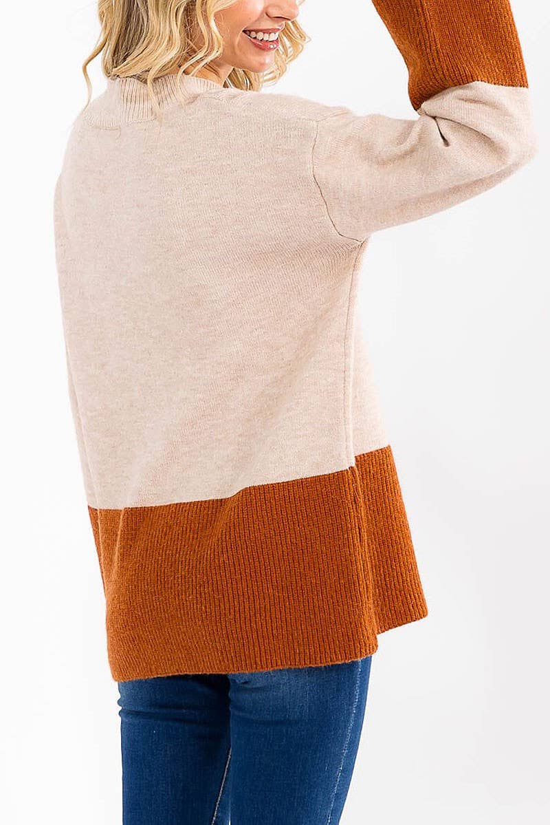 ROUSSEAU - Wholesale Knit Sweater - Women's - LONG SLEEVE COLORBLOCK PULLOVER SWEATER1