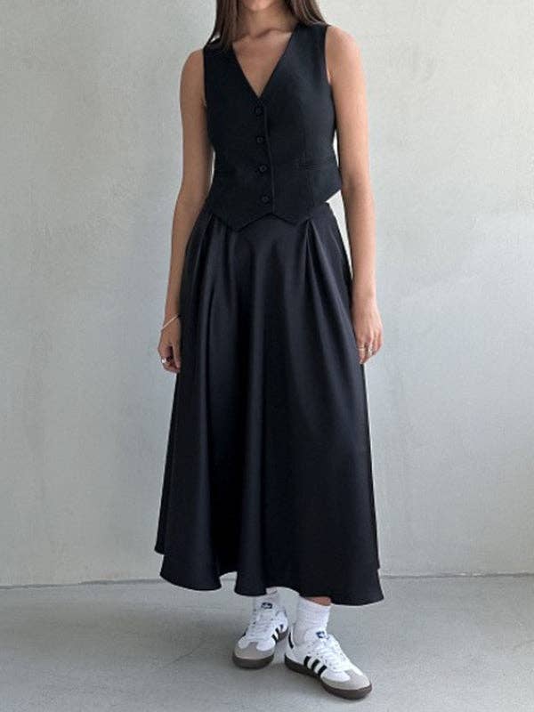 Sheer Trend - Venta al por mayor Falda - Mujer - Faldas plisadas de color liso, línea A, cintura alta y elástica11