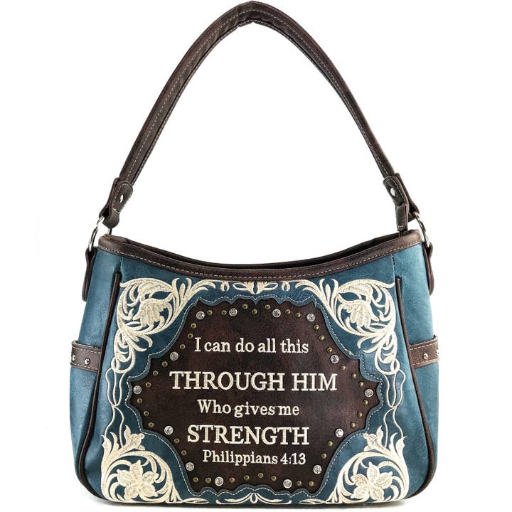 Lunar Deer - Vendita all'ingrosso Tracolla - Donna - Bible Verse Philippians 4:13 Borsa Hobo con ricamo5