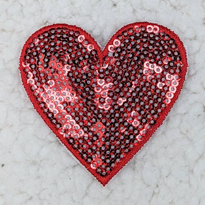 RODE MUTS MET HART EN PAILLETTEN/ZAKpatch voor wholesale door Trendy Transfers