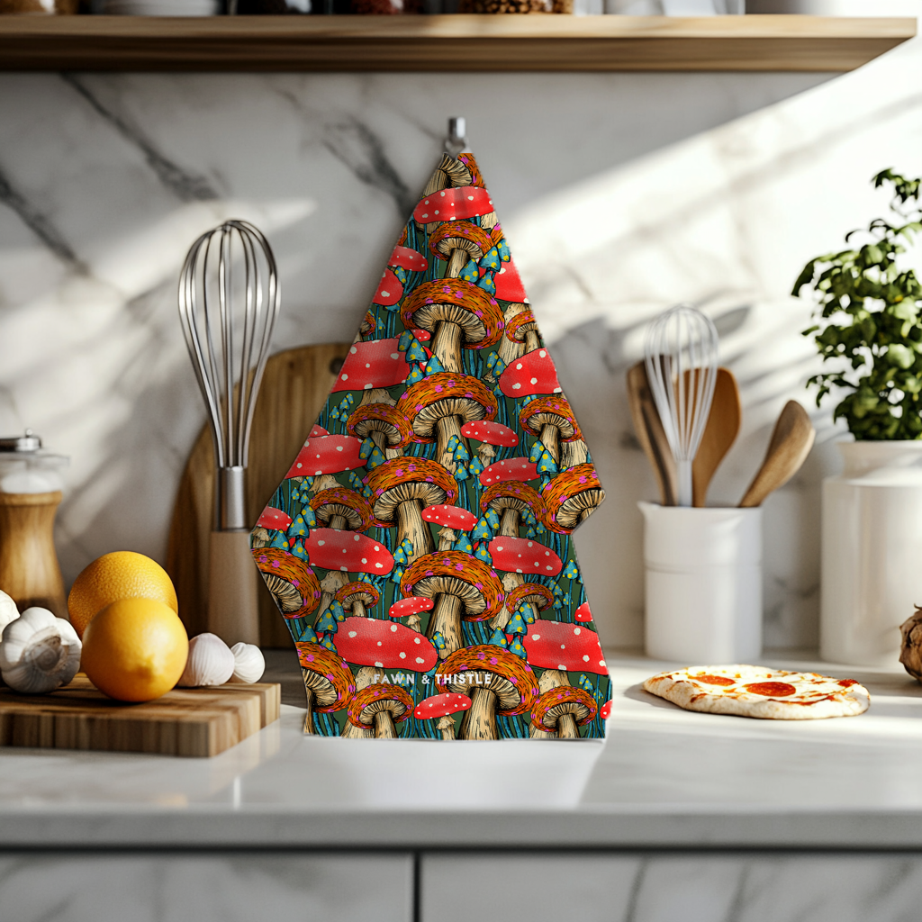 Fawn & Thistle Ltd (US Duties Paid) - Wholesale Tea Towel - Mushroom Tea Towel | 100% Cotton Dish Towel | Funghi4