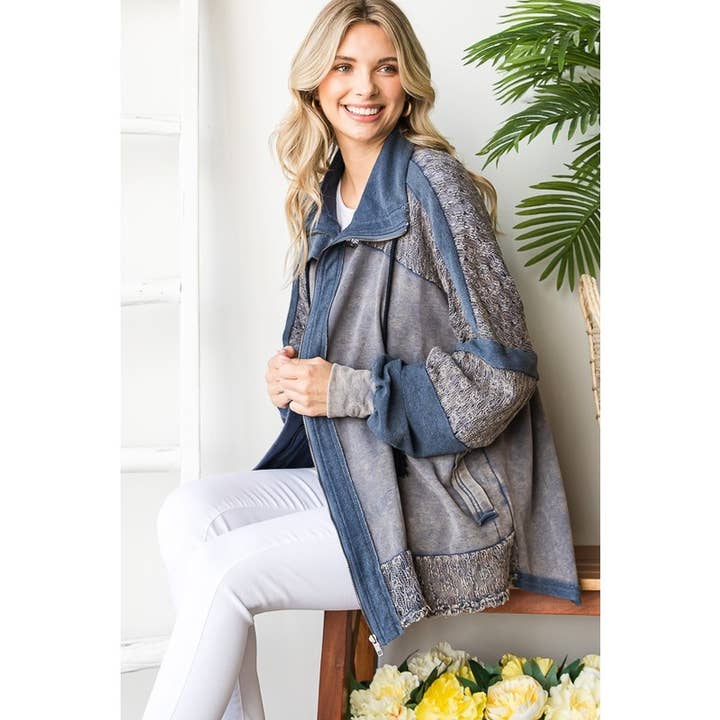 Oli&Hali - Wholesale Jacket - Women's - WASHED MIX MEDIA CROCHET LACE FRENCH TERRY JACKET10