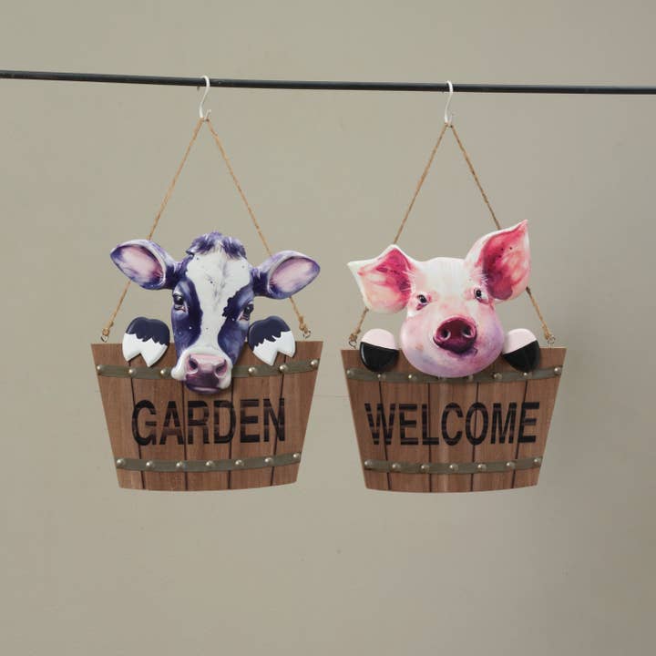 Discount 10"L Metal Pig & Cow Wall Hanging, 2 Asst for wholesale by The Gerson Companies