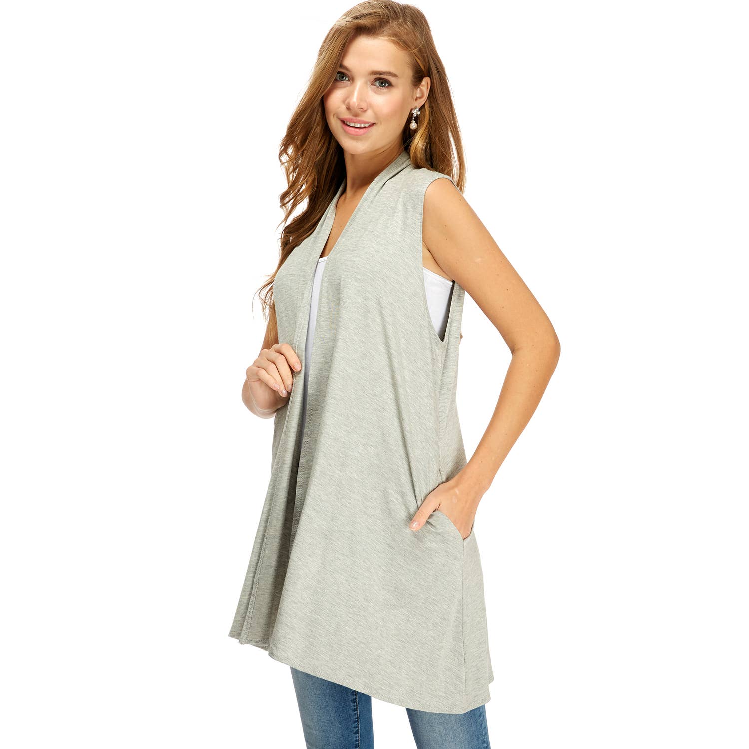 Azules Clothing - Wholesale Outerwear Vest - Women's - Women's Long Sleeveless Vests with Side Pockets'10