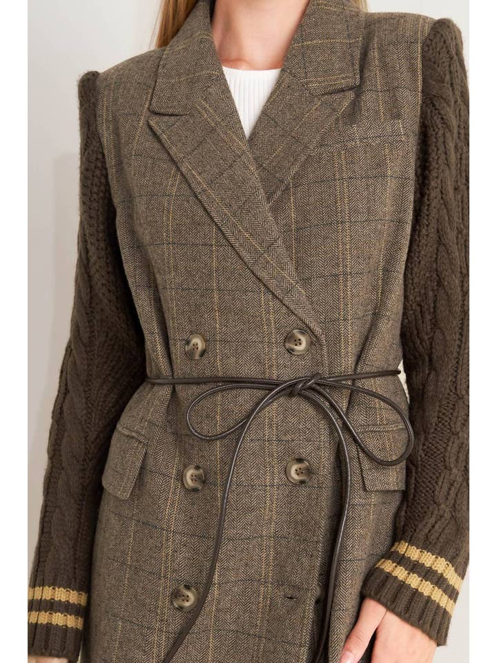 Brown A woven midi coat - FJ1215 for wholesale on Faire6