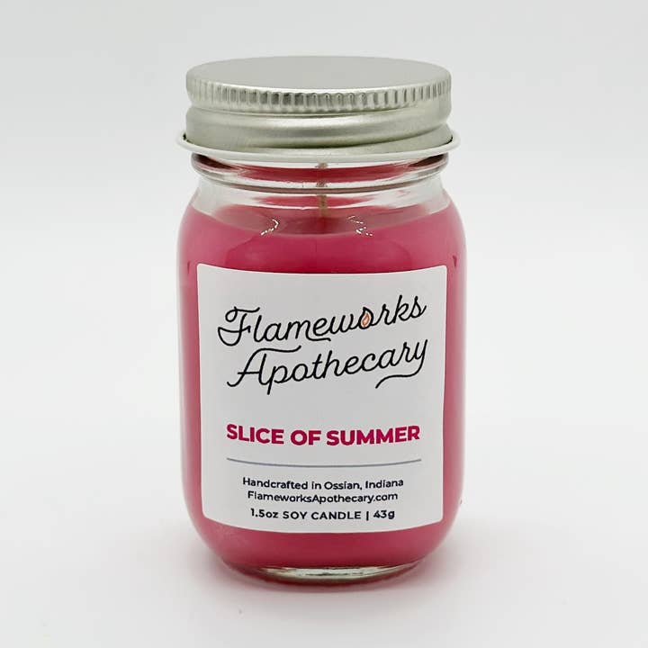Scheibe des Sommers Mini-Einmachglas-Kerze, 1,5 oz für den Großhandel von Flameworks Apothecary