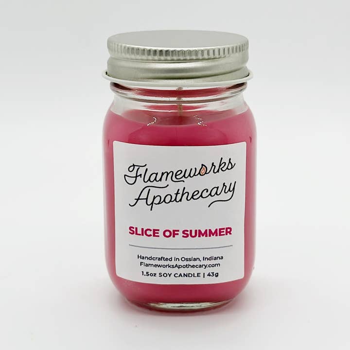 Slice of Summer 1.5 oz Mini Mason Jar Candle for wholesale by Flameworks Apothecary