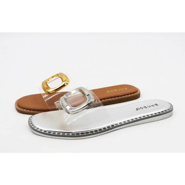 Andrea Bijoux - Wholesale Sandals - Women's - FLat Sandal clear top with metalic Ractangle 2