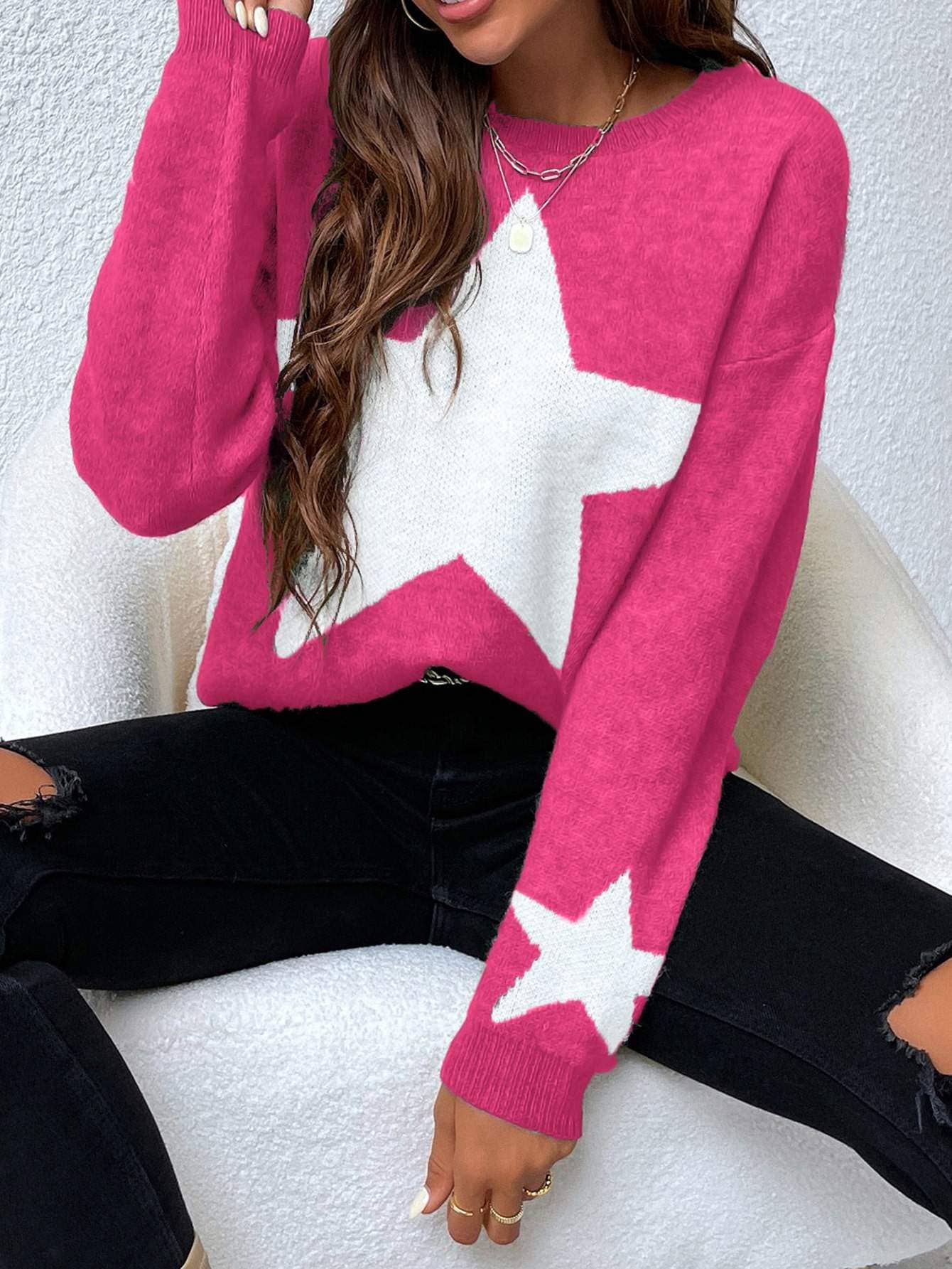 Flarix - Wholesale Knit Sweater - Women's - drop shoulder star pattern sweater1