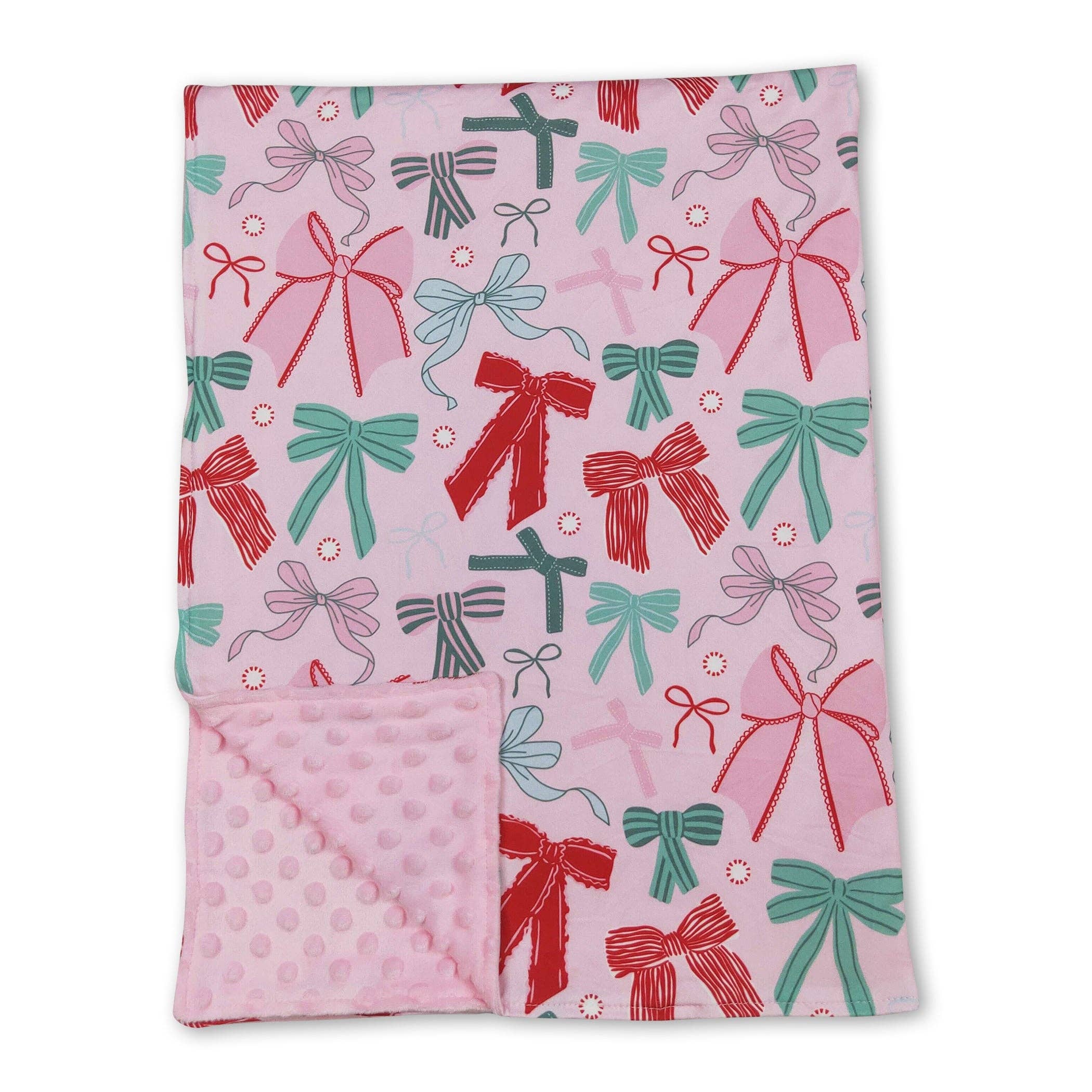 Yawoo Garments - Wholesale Bedding Blanket - Kids & Baby - Green red bows baby girls Christmas minky blankets0