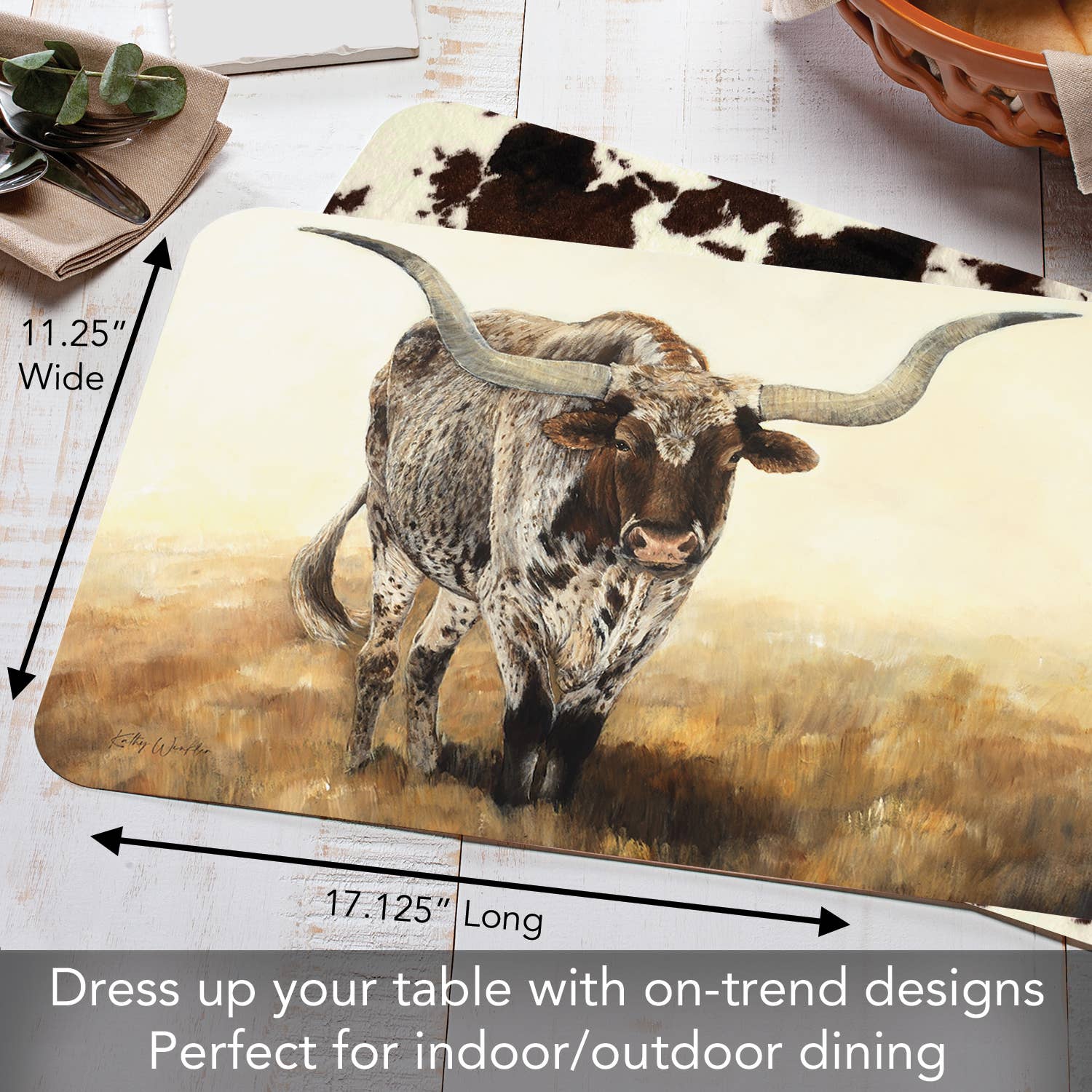 CounterArt/Highland Home/Thirstystone – wholesale Placemat – Longhorn Journey Reversible Rectangular Plastic Placemat3