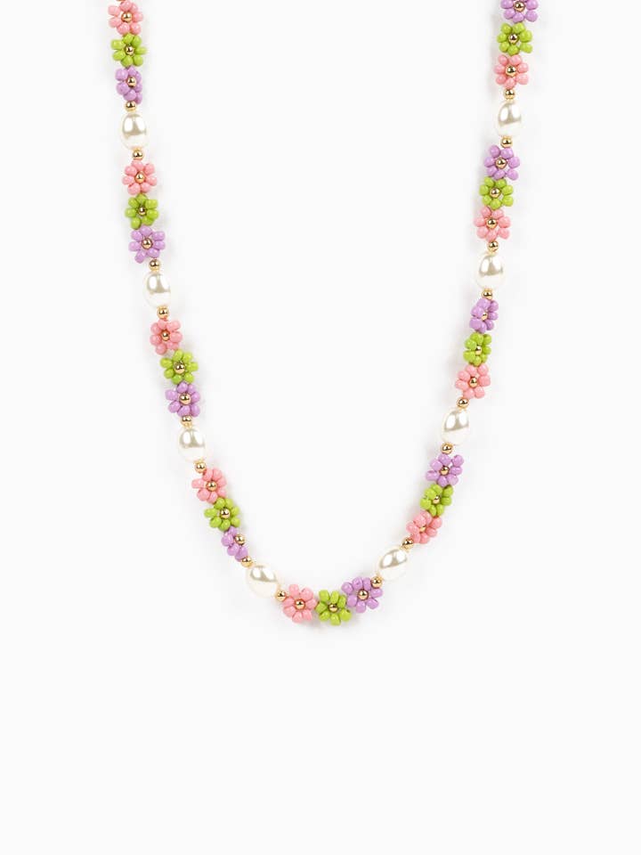 Tropical Flower Seed Bead and Pearl Necklace for wholesale by Sessori