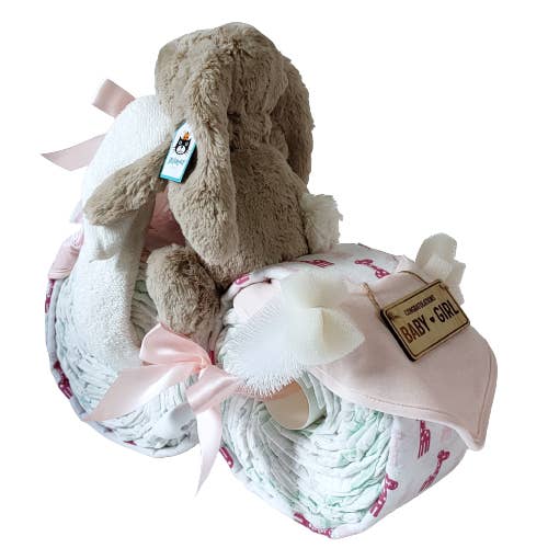 Nappie Cakes - Wholesale New Mom Gift Box/Set - Bike Nappy Cake | Jellycat Bashful Bunny