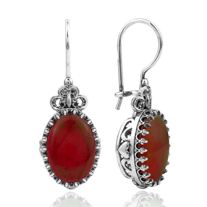 Filigranist Jewelry - Vente Boucles d'oreilles pendantes - Boucles d'oreilles pendantes en argent pour femme en filigrane avec motif cœur en cornaline0