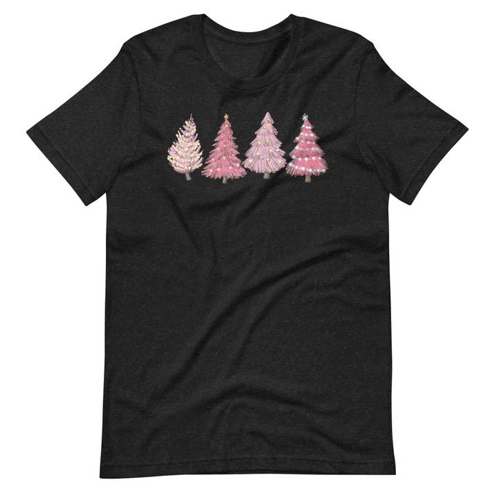 Pink Retro Christmas Trees Unisex t-shirt for wholesale by Keen Bee Studio
