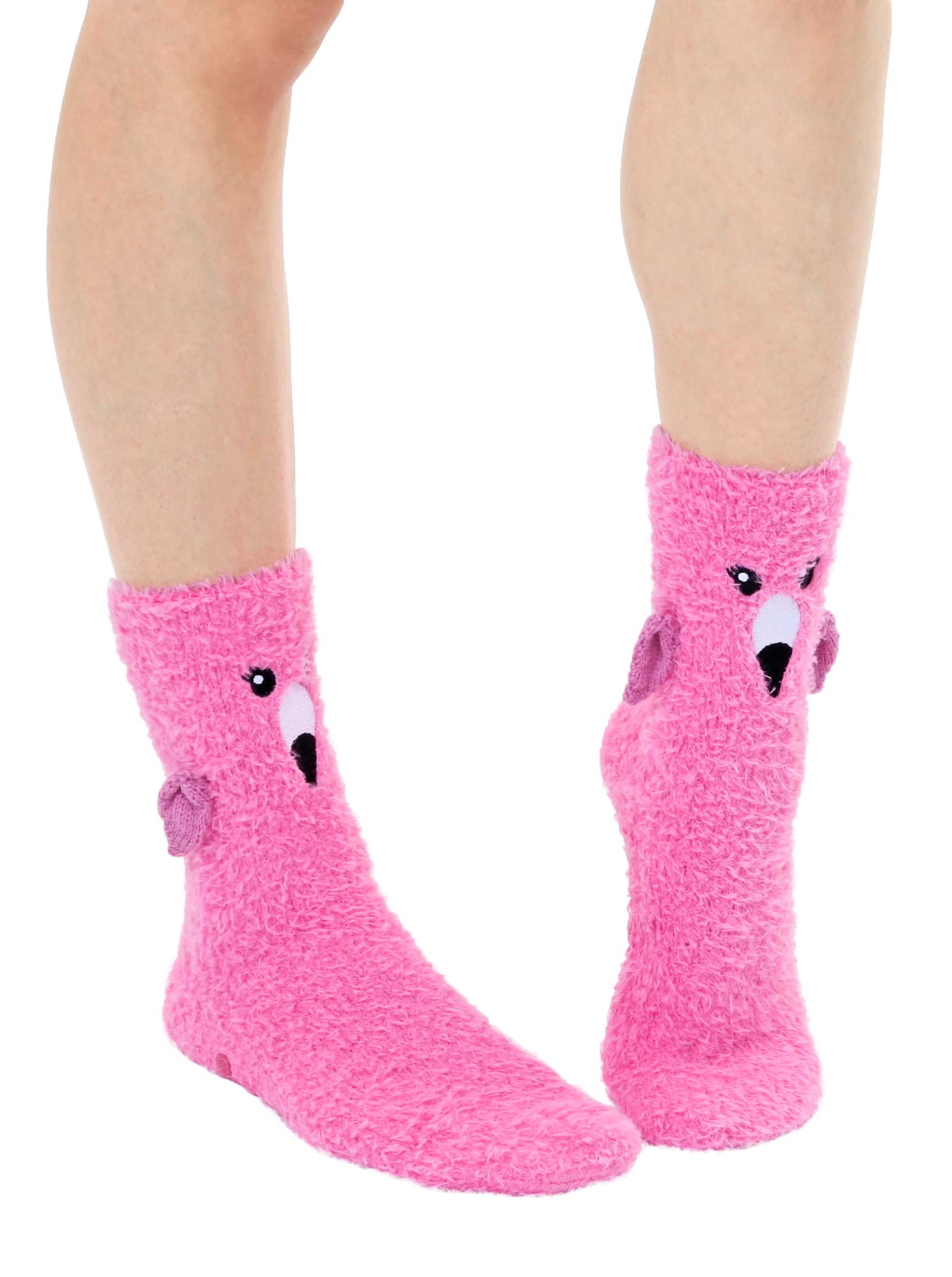 Living Royal - Wholesale Socks - Unisex - Fuzzy Crew Socks w/ 3D Wings - Flamingo - Pink3