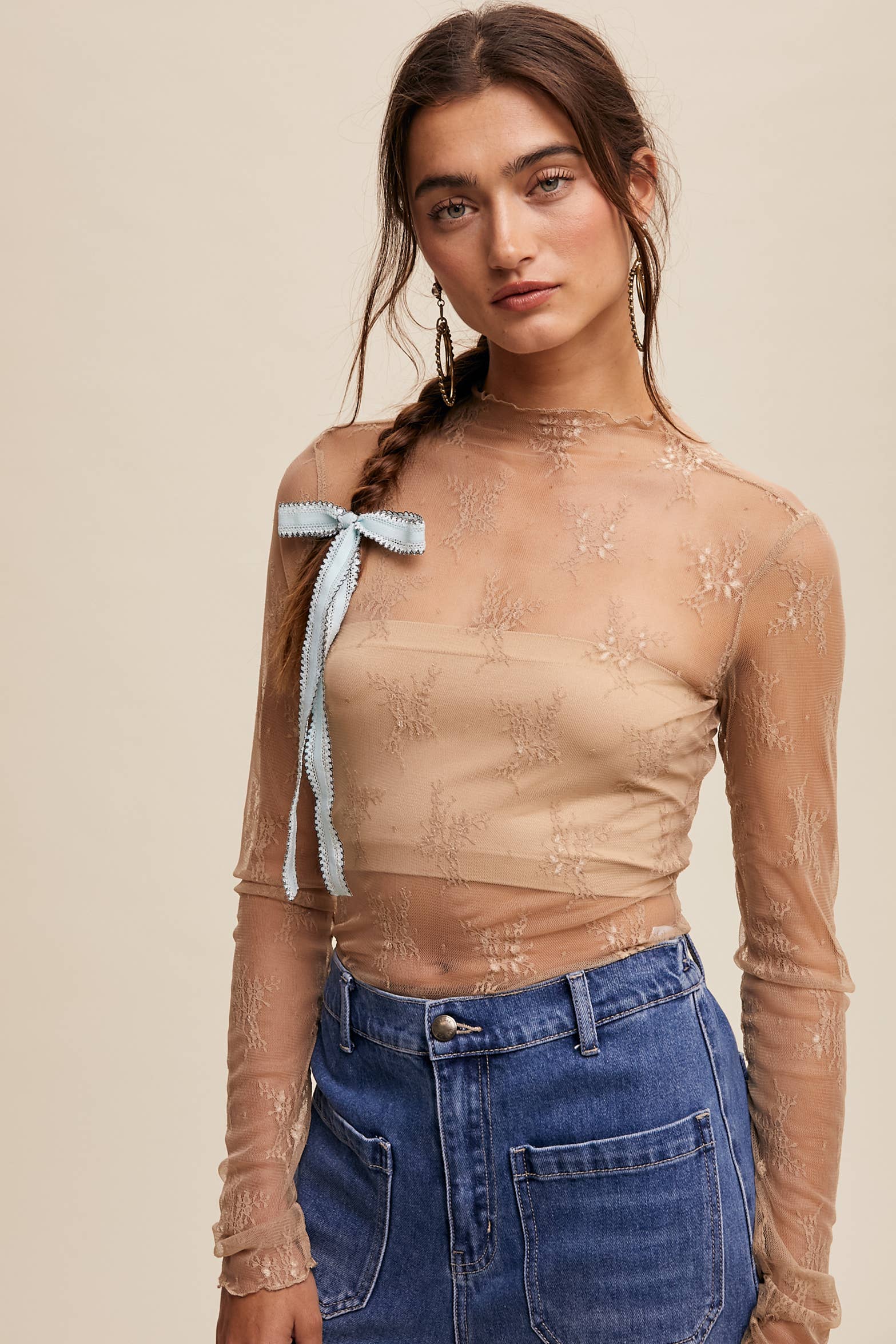 Listicle - Wholesale Blouse - Women's - Sheer Lace Long-Sleeve Top95