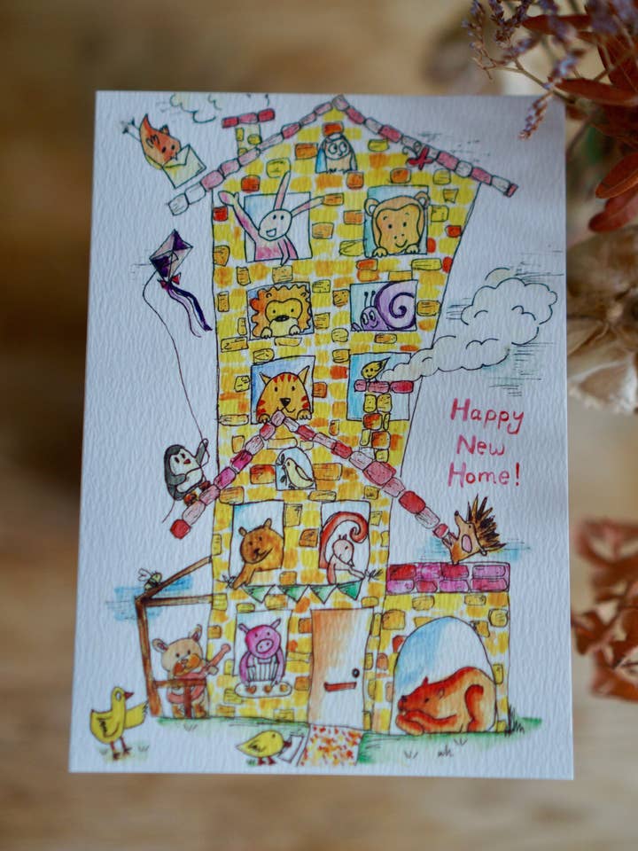 Happy New Home - animal card for wholesale by Bowlt Studios