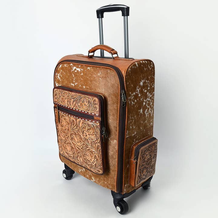 ADBG1638 Western Cowhide Leather Rolling Travel Case - Hand Tooled Luggage by American Darling for wholesale by LS Western