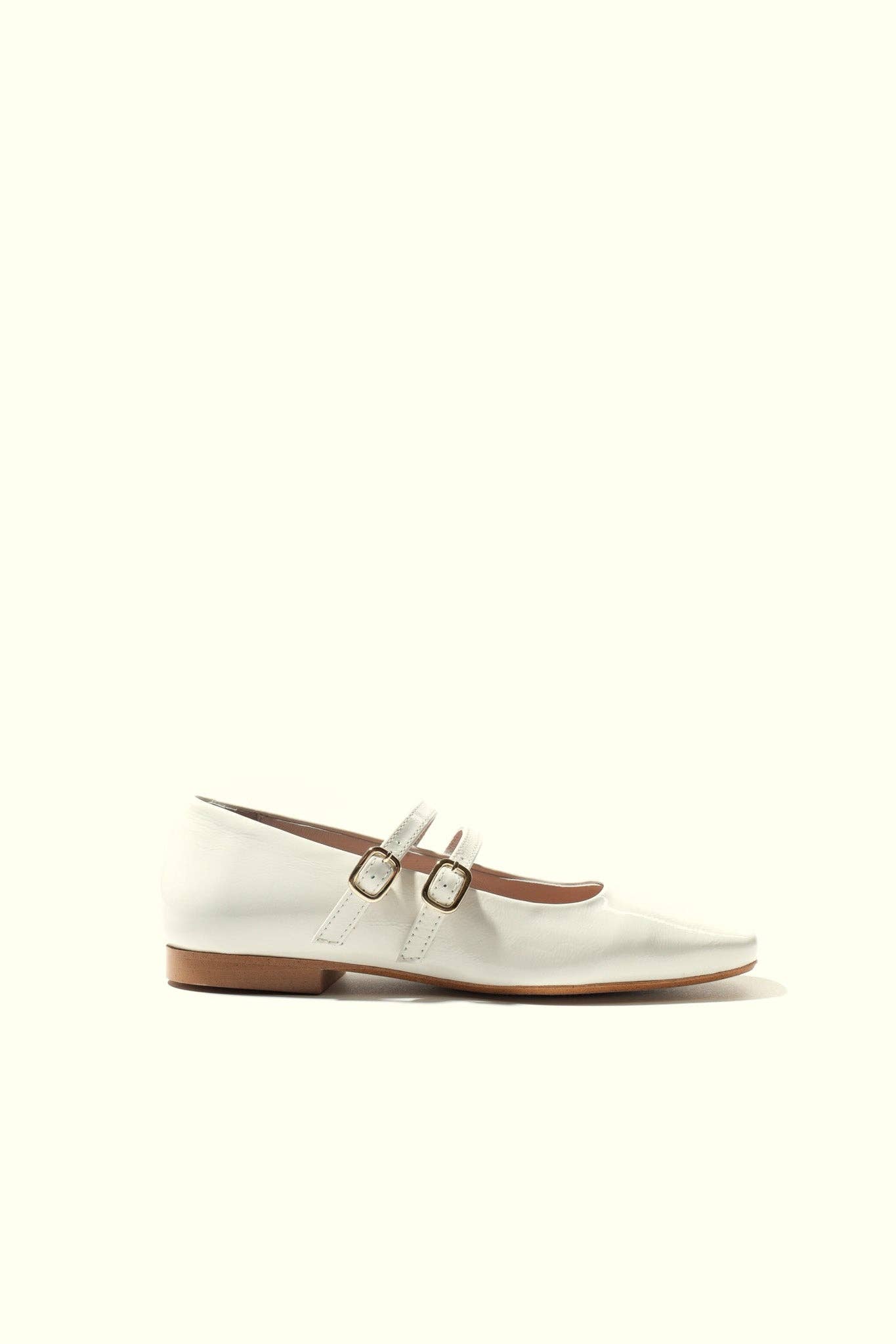 KMB Shoes - Wholesale Flats - Women's - CANDY 'LUX' OFF-WHITE - Double Straps Mary Jane0