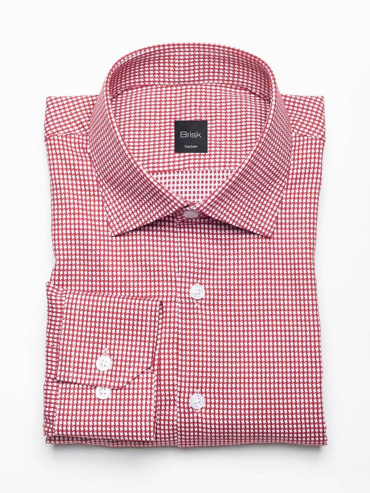 Wine Red Houndstooth Dobby Shirt - Wrinkle Resistant for wholesale by BRISK